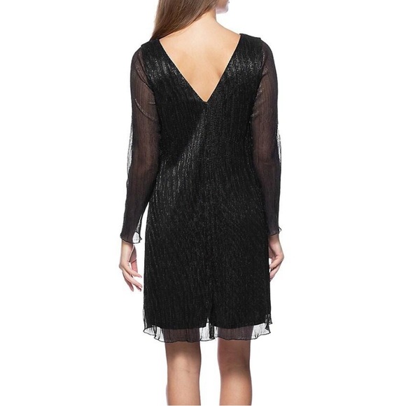 NWT - Marina - Pleated Metallic Knit Shift Dress - Size 6 - Picture 2 of 6